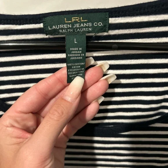 Ralph Lauren Navy and White Striped Tee - Picture 3 of 4